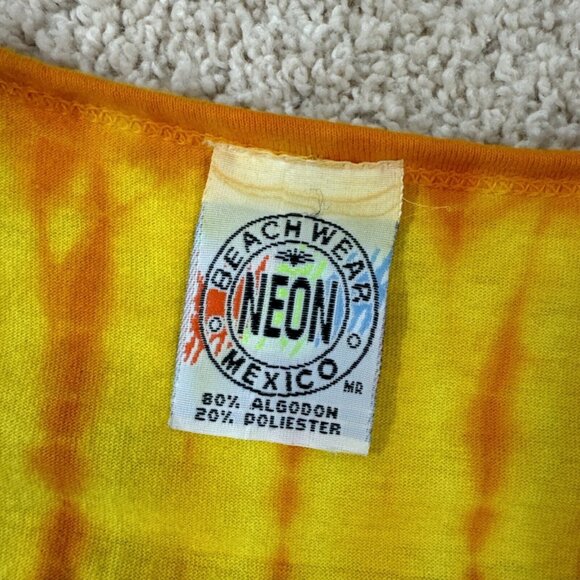 Neon BeachWear Mexico Womens Sundress Sz EX Yellow Orange Sleeveless Frills - Picture 8 of 12